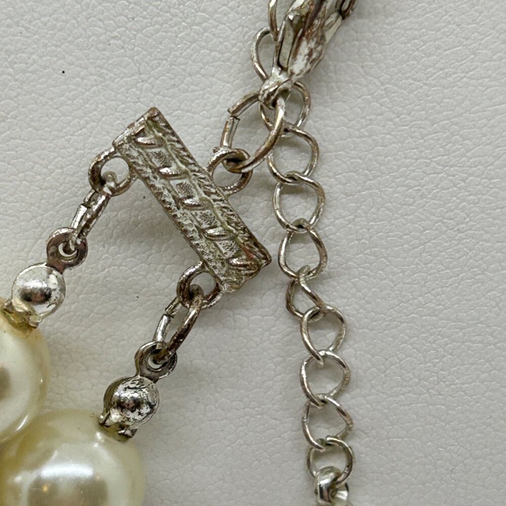 Vintage Faux Pearl Necklace Double Strand Creamy White Glass Beaded Choker 20 In - Picture 5 of 13